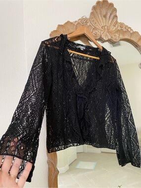 J. Jill Black Crochet Ruffle Swim Coverup
